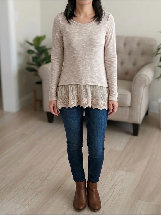 love on a hanger Tops - love on a hanger Cream Lace-Tiered Long Sleeve Top